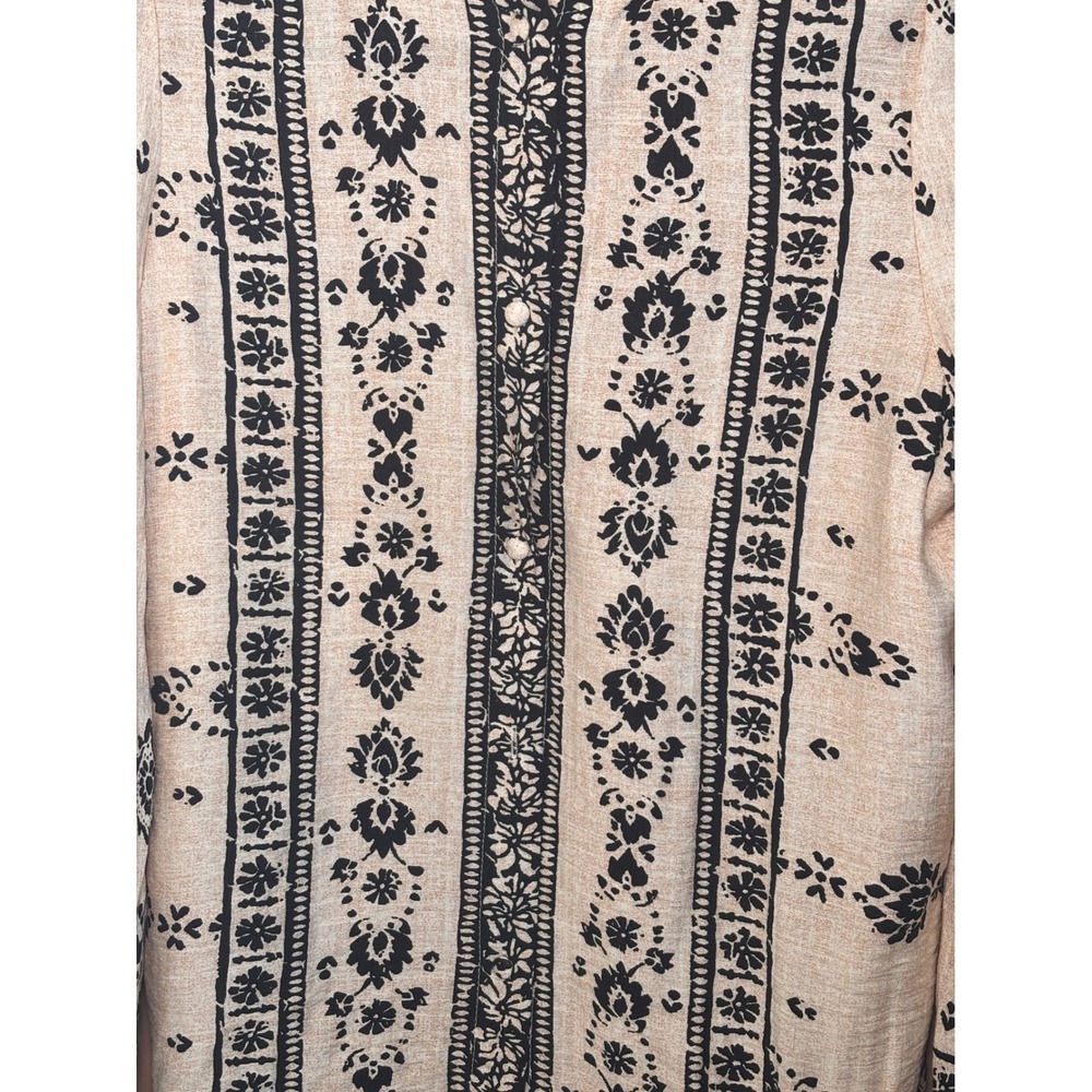 Damask Floral Ruffle Neck Boho Cottagecore Women Blouse S Beige Black - Picture 7 of 11